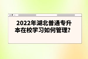 2022年湖北普通專升本在校學習如何管理？